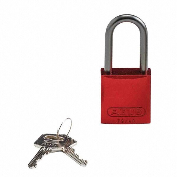 Lockout Padlock: Keyed Different, Aluminum, Aluminum Shackle, Red