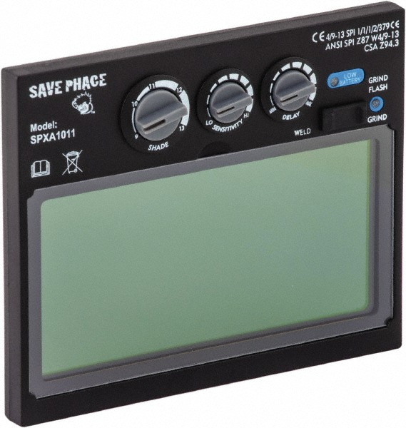 3.82" Wide x 1.85" High, Lens Shade 4/9 to 13, Polycarbonate Auto-Darkening Filter - 1/4" Thick, Green, Inside Mount