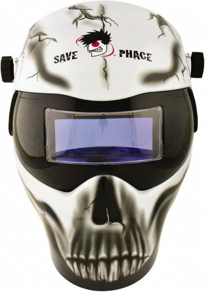 Welding Helmet: Black, White & Gray, Nylon, Shade 3 to 10, Non-Adjustable Adjustment - 3.6200" Window Width, 1.4200" Window Height, Fixed Front