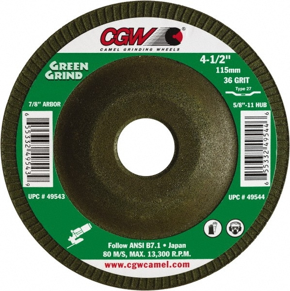 Depressed Center Wheel: Type 27, 4-1/2" Dia, Zirconia Alumina