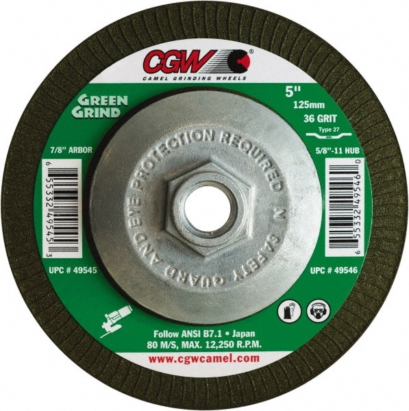 Depressed Center Wheel: Type 27, 4-1/2" Dia, Zirconia Alumina