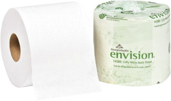 Bathroom Tissue: Standard Roll, Recycled Fiber, 1-Ply, White