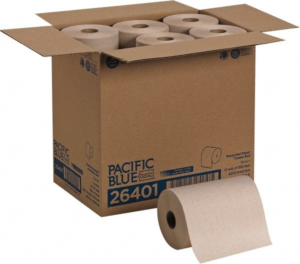 Paper Towels: Hard Roll, 12 Rolls, Roll, 1 Ply, Recycled Fiber, Brown