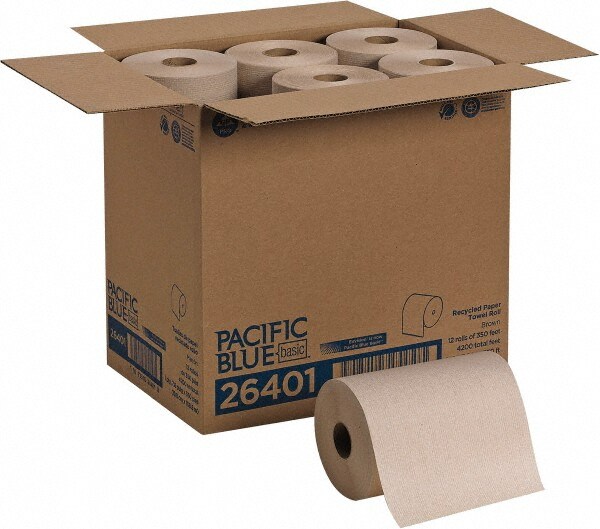 Paper Towels: Hard Roll, 12 Rolls, Roll, 1 Ply, Recycled Fiber, Brown