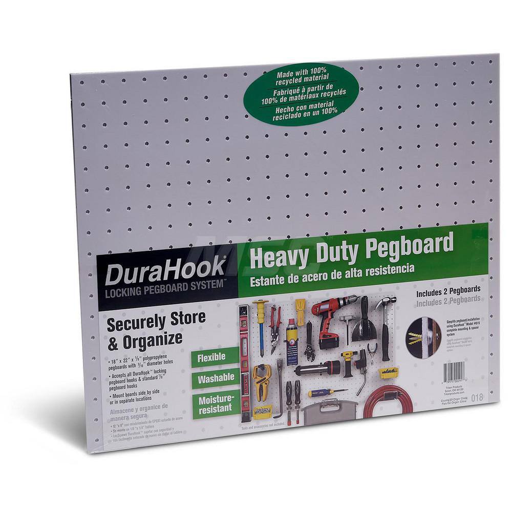 Peg Board Accessories; Type: Wall Mounted Storage ; For Use With: DuraHook ; Material: Polypropylene ; Color: White ; Overall Width: 18in