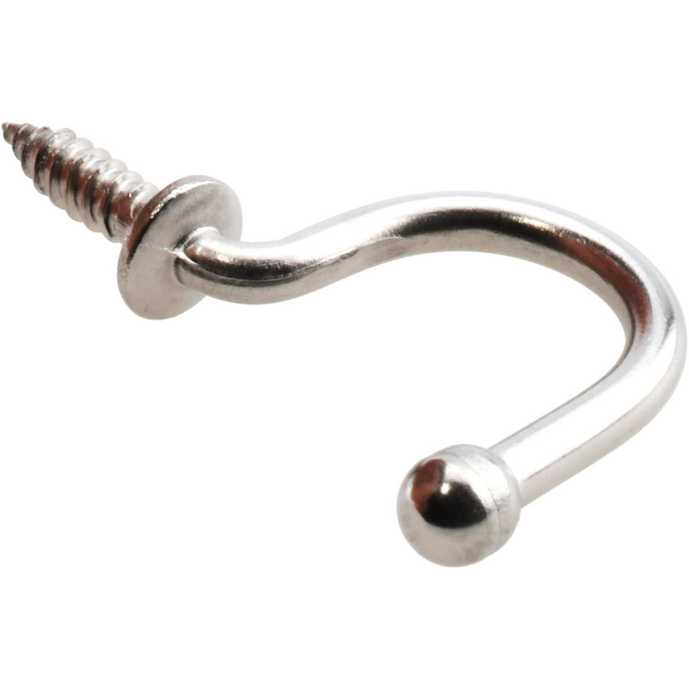 Storage Hook: Screw Mount, 7/8" Projection, 6.6 lb Load Capacity, Stainless Steel