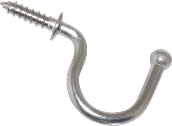 Storage Hook: Screw Mount, 1-3/16" Projection, 15.4 lb Load Capacity, Stainless Steel