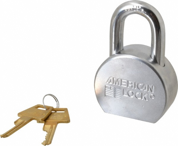 Padlock: Steel, Keyed Different, 2-1/2" Wide, Satin Chrome & Triple-Plated - 7/16" Shackle Dia, 15/16" Shackle Width, 1-1/16" Shackle Height