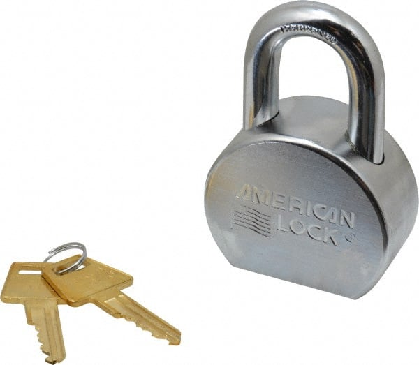 American Lock A700KA32427 Padlock: Steel, Keyed Alike, 2-1/2" Wide, Satin Chrome & Triple-Plated 