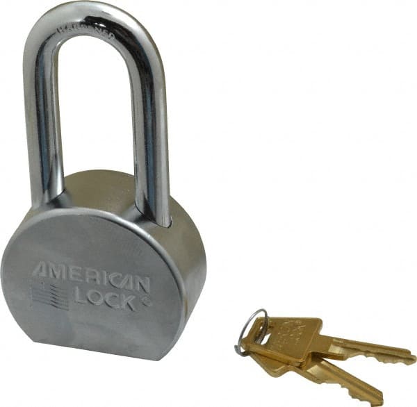 Padlock: Steel, Keyed Different, 2-1/2" Wide, Satin Chrome & Triple-Plated