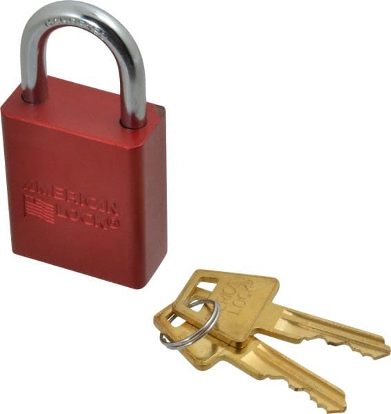 American Lock A1105RED Lockout Padlock: Keyed Different, Aluminum, 1" High, Steel Shackle, Red 