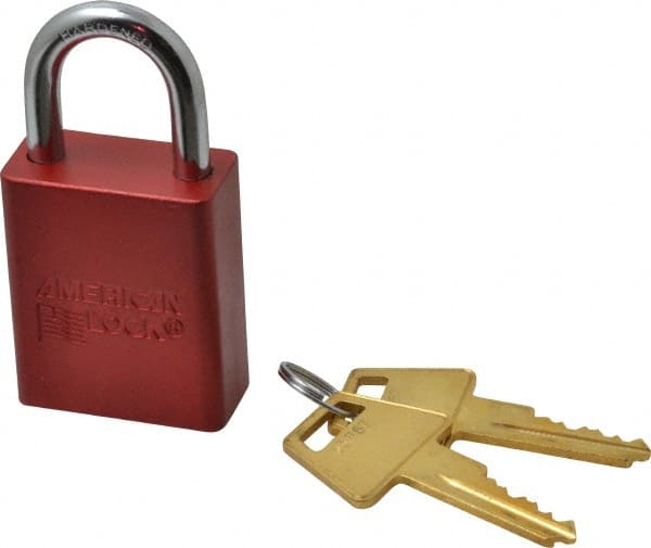 American Lock A1105KARED25367 Lockout Padlock: Keyed Alike, Aluminum, 1" High, Steel Shackle, Red 