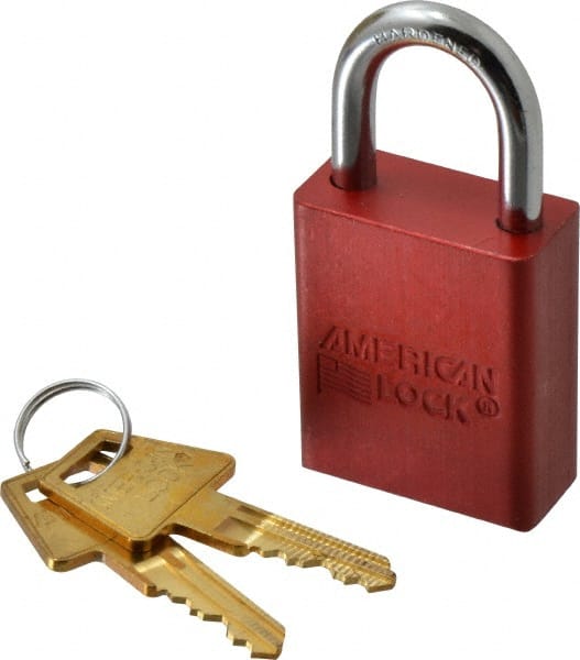 American Lock A1105KARED32735 Lockout Padlock: Keyed Alike, Aluminum, 1" High, Steel Shackle, Red 
