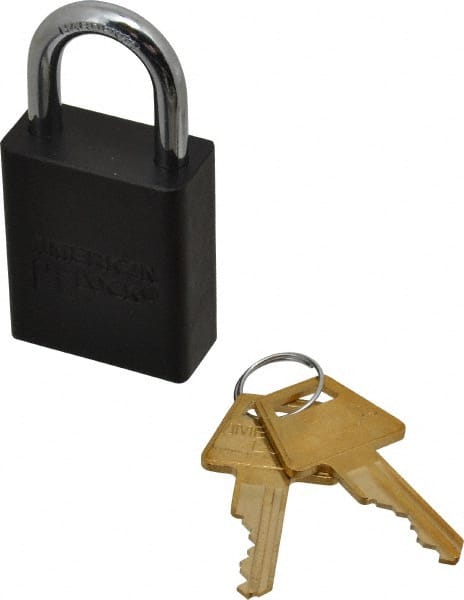 Lockout Padlock: Keyed Different, Aluminum, 1" High, Steel Shackle, Black