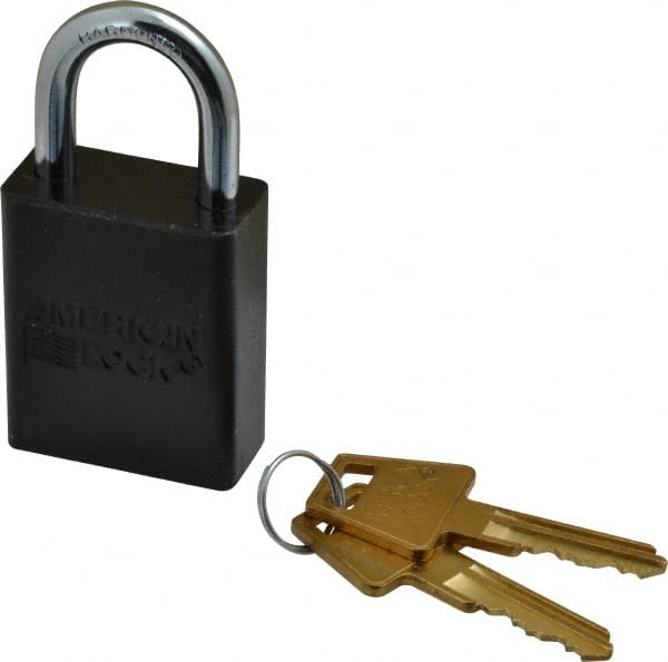 American Lock A1105KABLK42154 Lockout Padlock: Keyed Alike, Aluminum, 1" High, Steel Shackle, Black 