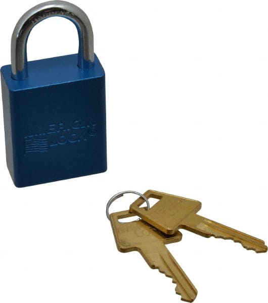 American Lock A1105BLU Lockout Padlock: Keyed Different, Aluminum, 1" High, Steel Shackle, Blue 