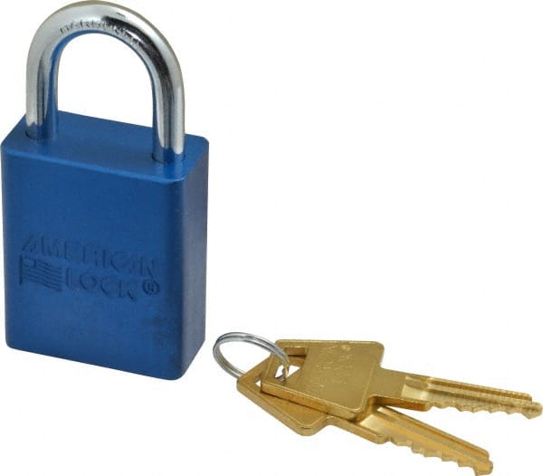 Lockout Padlock: Keyed Alike, Aluminum, 1.0000 High, Steel Shackle, Blue