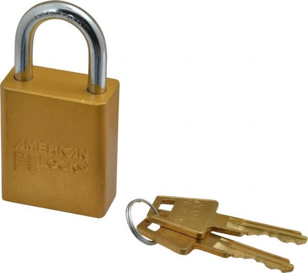 Lockout Padlock: Keyed Different, Aluminum, 1" High, Steel Shackle, Yellow