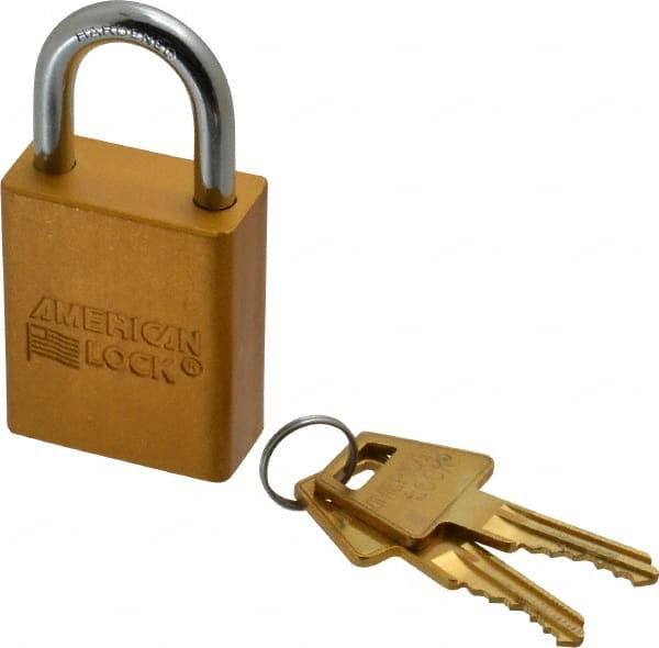 American Lock A1105KAYLW25876 Lockout Padlock: Keyed Alike, Aluminum, 1" High, Steel Shackle, Yellow 
