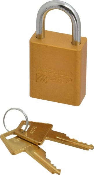 American Lock A1105KAYLW43778 Lockout Padlock: Keyed Alike, Aluminum, 1" High, Steel Shackle, Yellow 