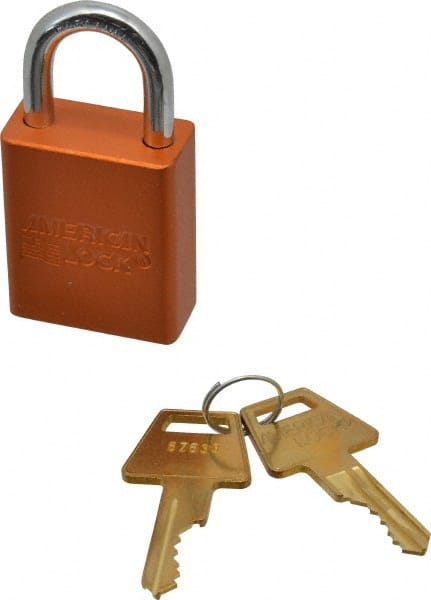 American Lock A1105ORJ Lockout Padlock: Keyed Different, Aluminum, 1" High, Steel Shackle, Orange 