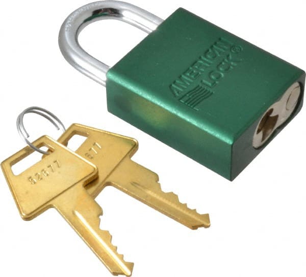 Lockout Padlock: Keyed Different, Aluminum, 1" High, Steel Shackle, Green