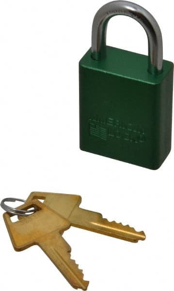 American Lock A1105KAGRN32337 Lockout Padlock: Keyed Alike, Aluminum, 1" High, Steel Shackle, Green 