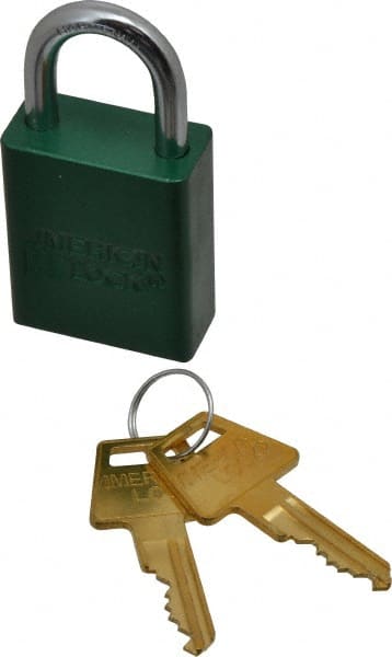 American Lock A1105KAGRN53248 Lockout Padlock: Keyed Alike, Aluminum, 1" High, Steel Shackle, Green 