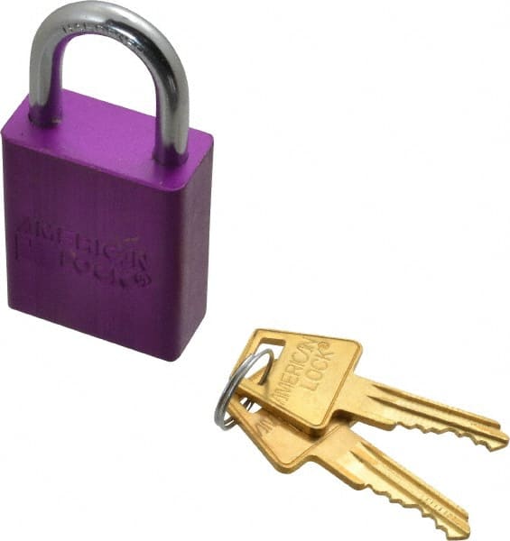 American Lock A1105KAPRP23775 Lockout Padlock: Keyed Alike, Aluminum, 1" High, Steel Shackle, Purple 