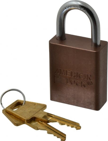 Lockout Padlock: Keyed Different, Aluminum, 1" High, Steel Shackle, Brown