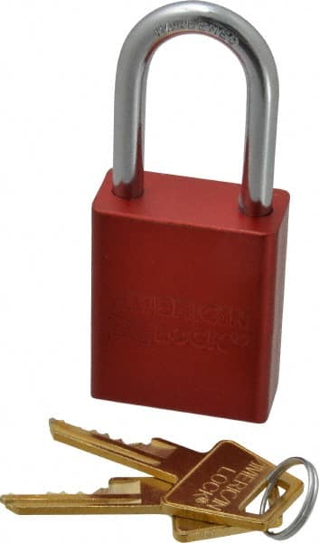 Lockout Padlock: Keyed Alike, Aluminum, Steel Shackle, Red