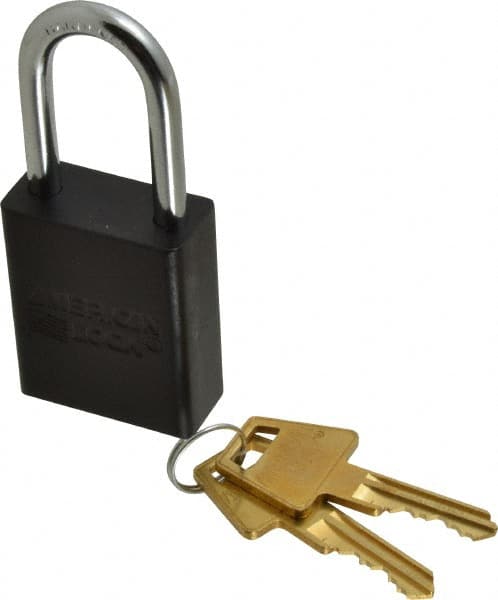 Lockout Padlock: Keyed Different, Aluminum, Steel Shackle, Black