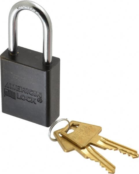 Lockout Padlock: Keyed Alike, Aluminum, Steel Shackle, Black
