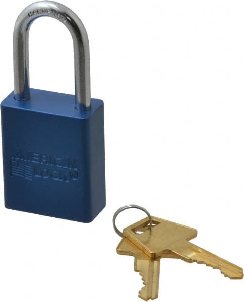 Lockout Padlock: Keyed Alike, Aluminum, Steel Shackle, Blue