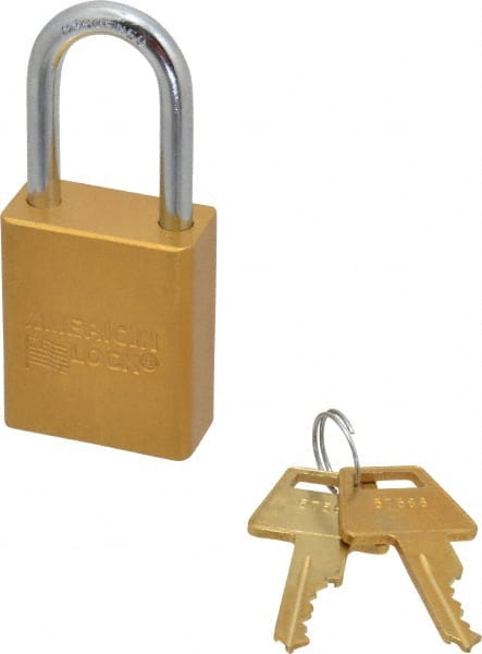 Lockout Padlock: Keyed Different, Aluminum, Steel Shackle, Yellow