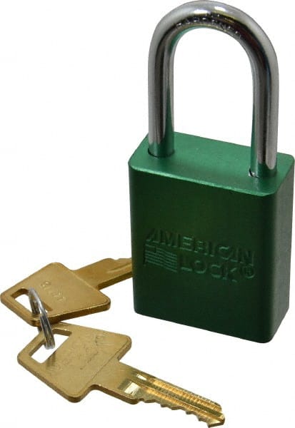 Lockout Padlock: Keyed Different, Aluminum, Steel Shackle, Green