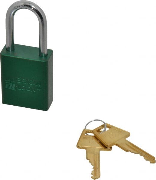Lockout Padlock: Keyed Alike, Aluminum, Steel Shackle, Green