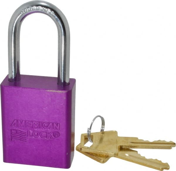 Lockout Padlock: Keyed Alike, Aluminum, Steel Shackle, Purple