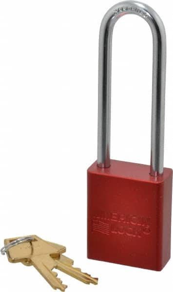 American Lock A1107RED Lockout Padlock: Keyed Different, Aluminum, 3" High, Steel Shackle, Red 