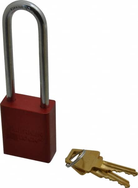 American Lock A1107KARED33857 Lockout Padlock: Keyed Alike, Aluminum, 3" High, Steel Shackle, Red 