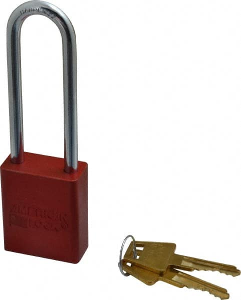 American Lock A1107KARED36865 Lockout Padlock: Keyed Alike, Aluminum, 3" High, Steel Shackle, Red 