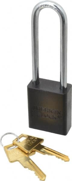 American Lock A1107BLK Lockout Padlock: Keyed Different, Aluminum, 3" High, Steel Shackle, Black 