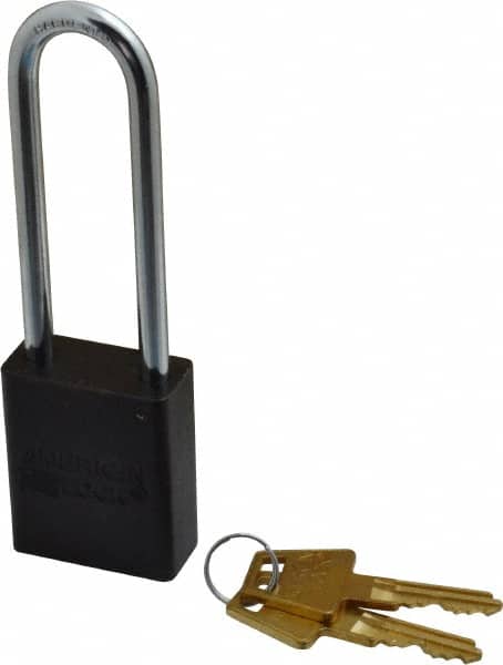 American Lock A1107KABLK27225 Lockout Padlock: Keyed Alike, Aluminum, 3" High, Steel Shackle, Black 