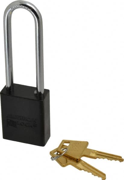 American Lock A1107KABLK25368 Lockout Padlock: Keyed Alike, Aluminum, 3" High, Steel Shackle, Black 