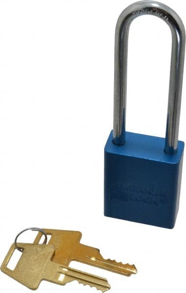 American Lock A1107BLU Lockout Padlock: Keyed Different, Aluminum, 3" High, Steel Shackle, Blue 