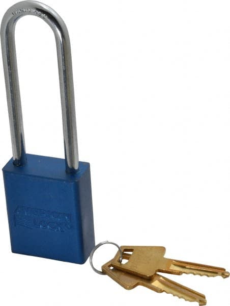 American Lock A1107KABLU22338 Lockout Padlock: Keyed Alike, Aluminum, 3" High, Steel Shackle, Blue 