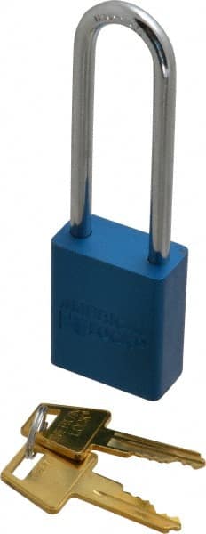 American Lock A1107KABLU11287 Lockout Padlock: Keyed Alike, Aluminum, 3" High, Steel Shackle, Blue 