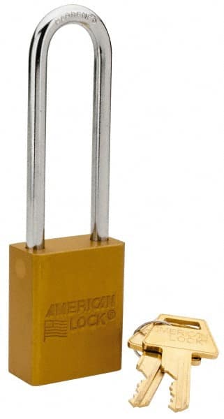 American Lock A1107YLW Lockout Padlock: Keyed Different, Aluminum, 3" High, Steel Shackle, Yellow 