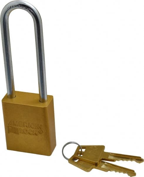 American Lock A1107KAYLW45783 Lockout Padlock: Keyed Alike, Aluminum, 3" High, Steel Shackle, Yellow 