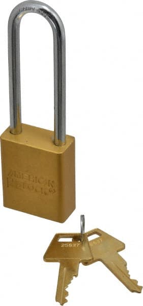 American Lock A1107KAYLW25837 Lockout Padlock: Keyed Alike, Aluminum, 3" High, Steel Shackle, Yellow 